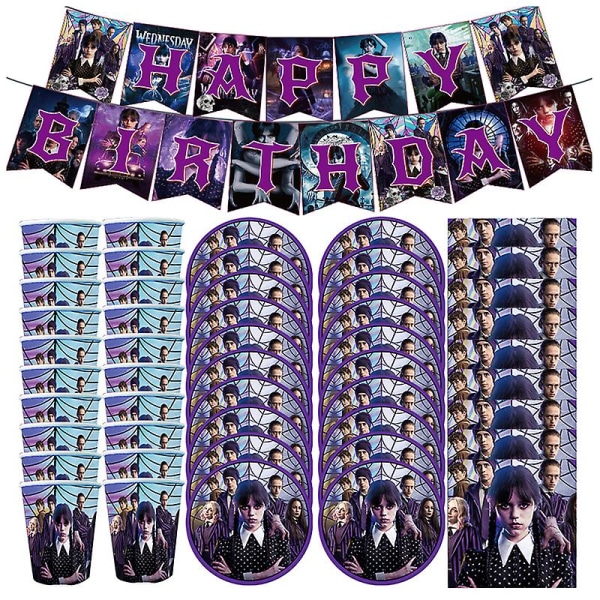 Onsdag Addams bursdagsfest dekorasjonsbanner ballong bakteppe festlige arrangementer forsyninger hjemmedekor bakgrunn BPQ-55PCS