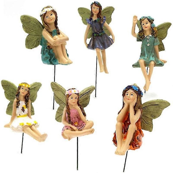 6 stk. Miniature Feer Figurer Havetilbehør Udendørs Havefe Statuer