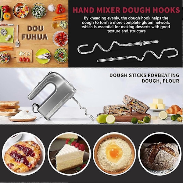 2 Sæt Dejkroge i Rustfrit Stål til Kitchenaid Håndmixer KHM512