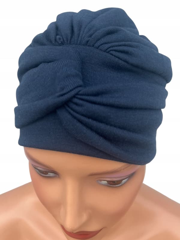 Dam turban efter kemoterapi Sara marinblå varm huvudbonad med foder