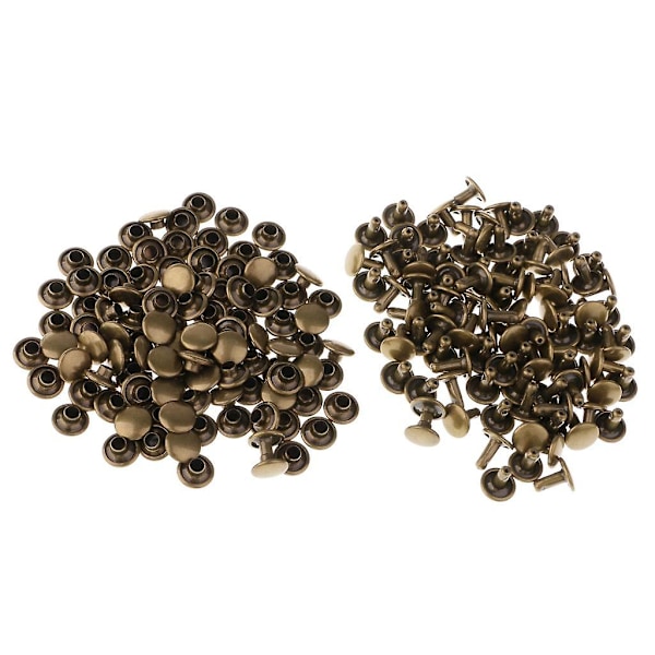 200 Stykker Bronze Læder Dobbelt Hætte Nitter 8mm 6mm til Læderhåndværk