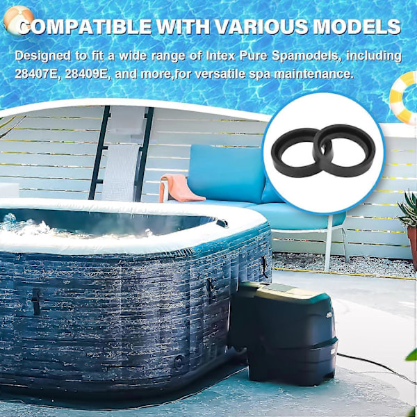 4 stk. Innløps- og utløpstetningssett for Intex Pure Spa, pakning mellom koblinger, tetninger for Simple Spa 11699 Sikrer sømløs vannstrøm Silikon Hot 12