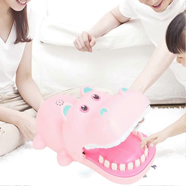 Bærbart Hippo Munnleketøy for Barn Bite Finger Brettspill Rosa