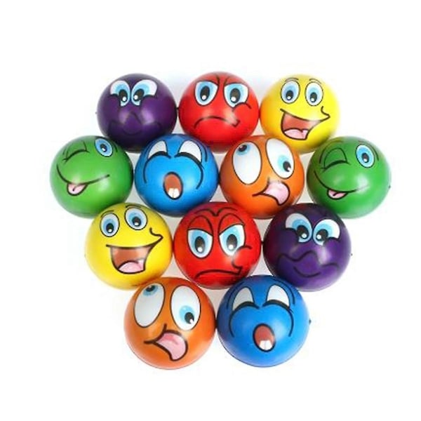 12 stk 6,3 cm mykt PU-skum svamputtrykk Grimase Smile Face Squeeze Ball Anti Stress Relief Ball
