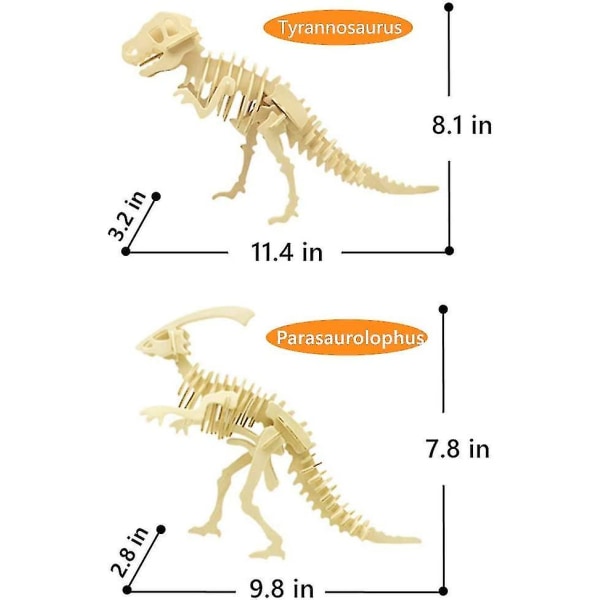3d tredinosaurpuslespill - 6 delers sett tredinosaurskjelettmodellpuslespill - DIY trehåndverk 3d-puslespill - stammeleker Gaver til barn og voksne