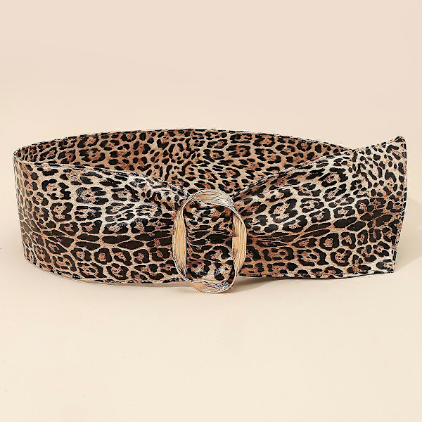 Dametøj Bred Cinch Bælte Vintage Leopard Print Kunstlæder Bælte Kjole Bælte