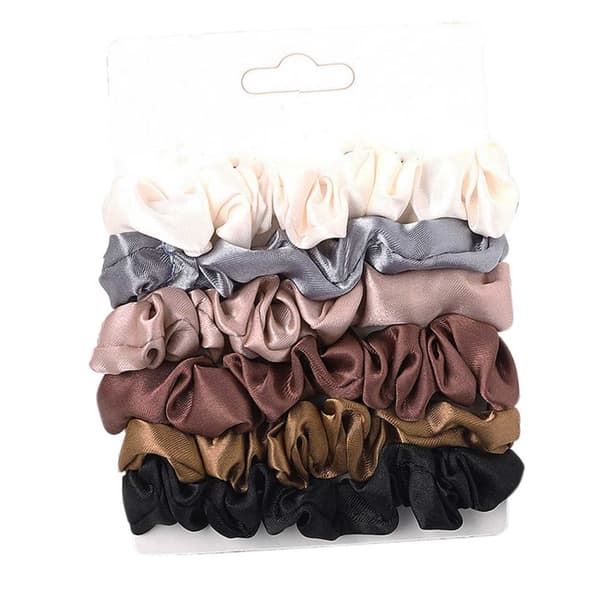 6-pack Scrunchies Hårrosetter Beige Brun Svart