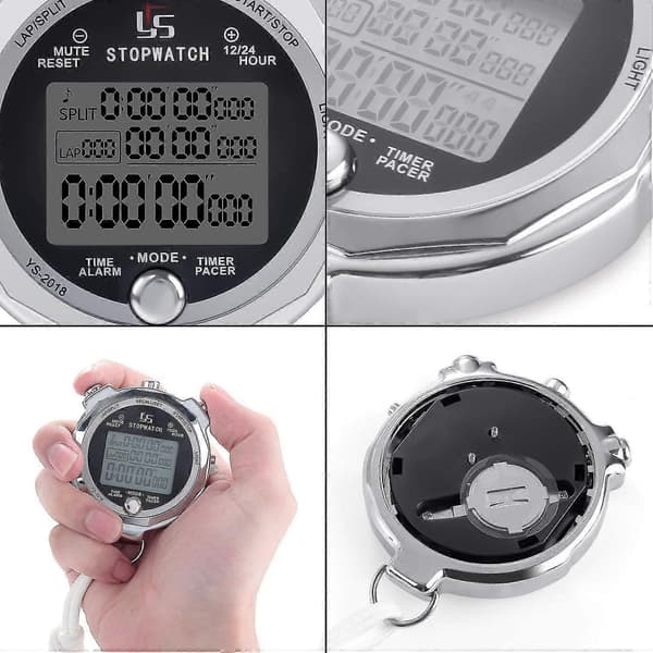 Digitalt Stopur Metal Stopur Timer Med Baggrundsbelyst Multi Lap Hukommelse-1751