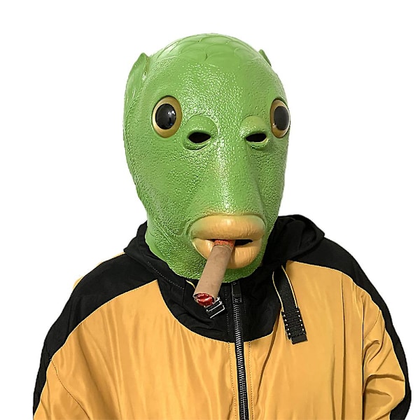 Grøn Fisk Monster Hoved Dyre Latex Hovedbeklædning Maske Halloween Jul Kostume Tilbehør Party Props