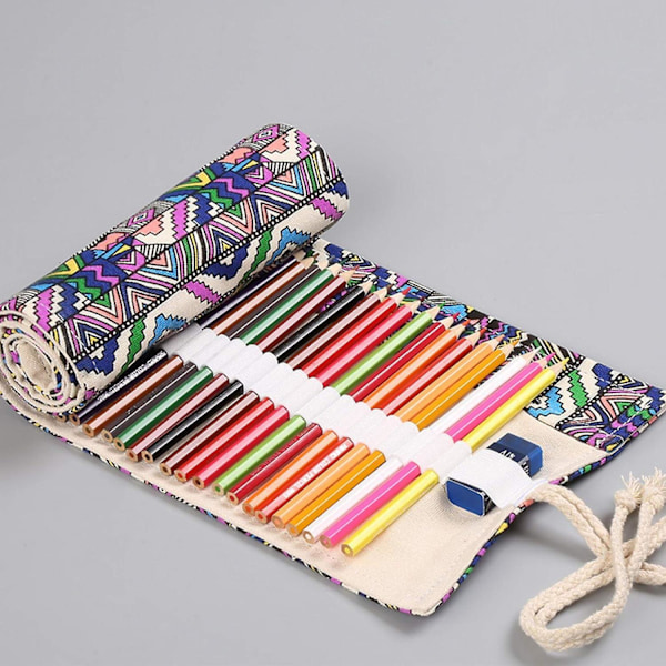 2024 Ny farvet blyantholder taske, 72 slots lærred wrap holder rulle