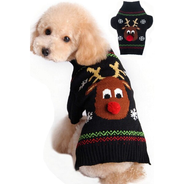 Dog Sweaters for Cartoon Reindeer Pet Cat Winter Knitwear Warm Clothes(black)