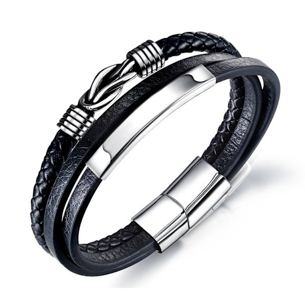 Flettet læderarmbånd til mænd sort