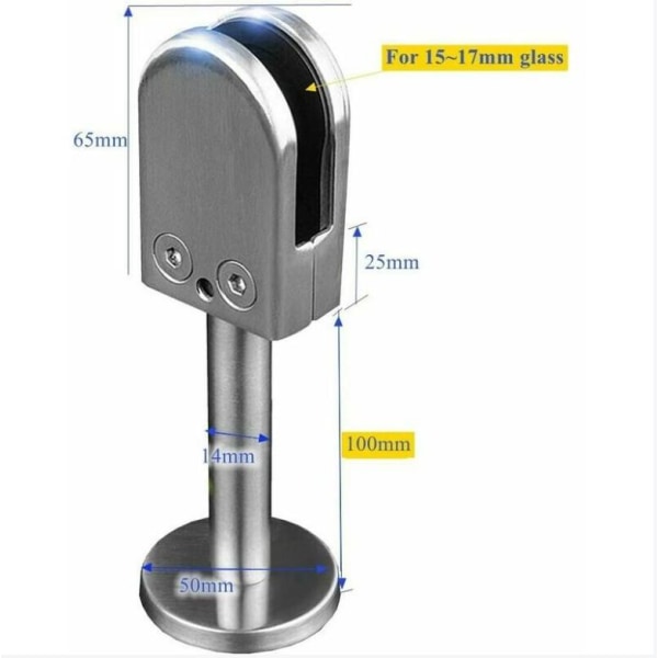 304 Rustfrit Stål Rammeløst Glas U-Klemme Beslag (100mm Stang)