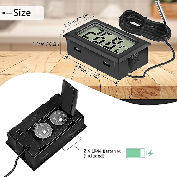 4x Digital LCD Termometer Temperaturmätare Med Extern Givare För Kylskåp Frys Akvarium (4x Svart)
