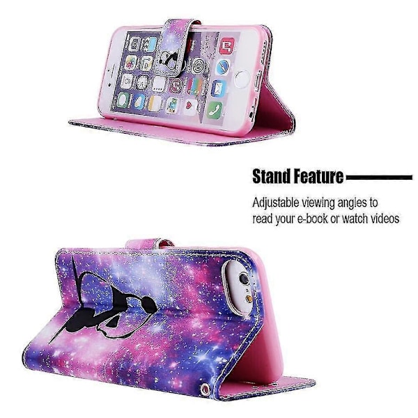Kompatibel med iPhone SE 2020/ 8/ 7 Etui Læder Flip Wallet Cover med Kort Slot Holder Støttefod Mønster - Panda