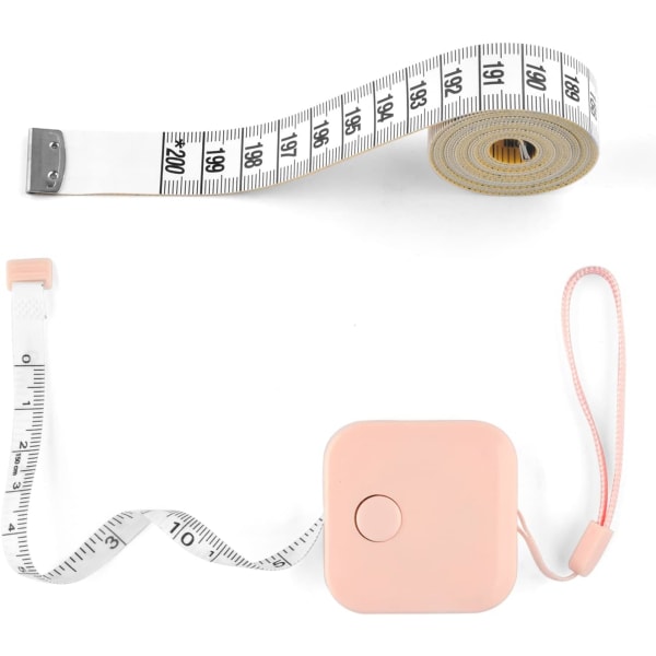 2-pack måttband - för kropp, sömnadstyger och hantverk, infällbar, vändbar, 1,5 m, rosa