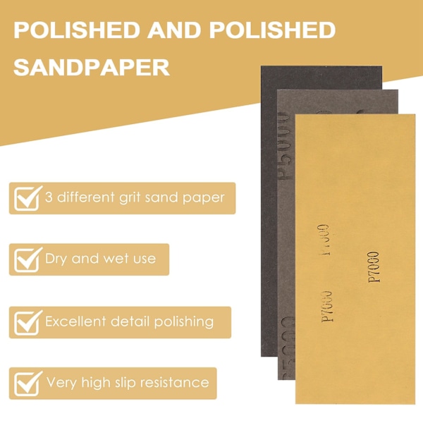 9 stk 3000 5000 7000 Høy Korn Våt og Tørr Sandpapir Assortert Gipsplate Sandpapir 9 x 3,6 for Bilmaling Auto Karosseri Bilpolering