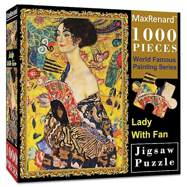 Maxrenard Pussel 1000 bitar för vuxna Klimt Lady With Fan Miljövänligt papper Julgåva Leksak