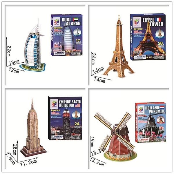 40 stil verdensberømt arkitektur bygning 3d puslespil model konstruktion 3d puslespil Legetøj til børn julegave