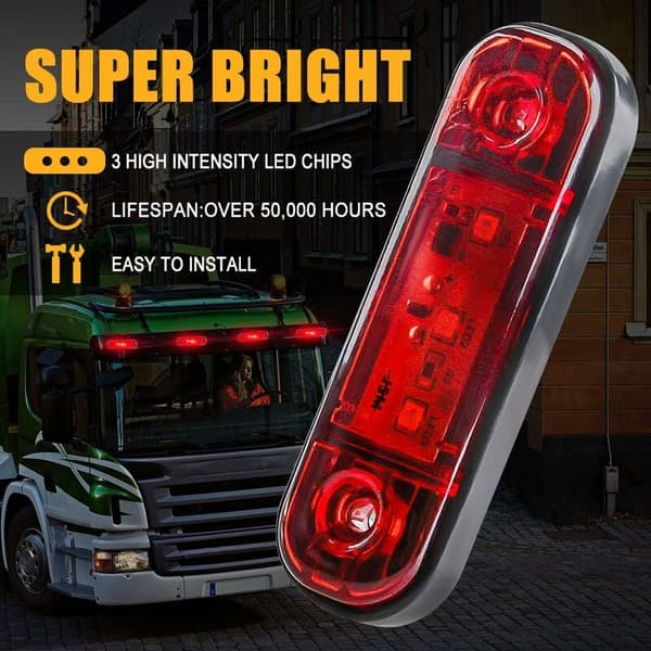 4-delt LED front- og bagsidepositionslys, 12V sidemarkeringslys til lastbil, autocamper, RV, positionslys (rød)
