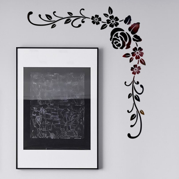 2 stk avtakbare 3D-speil Blomsterkunstveggklistremerker Akrylveggdekor Hjemdekor Silver