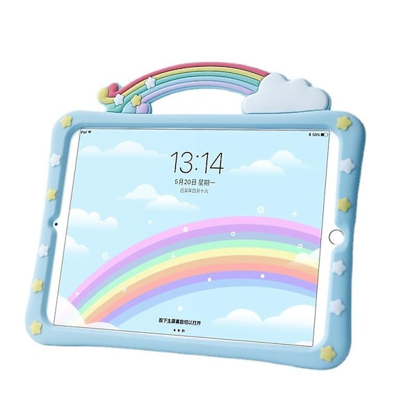 SSRGV Børnecover til iPad Pro/Air2 (9,7 tommer) med indbygget håndtag og stativ, leveres med en rem, stødsikkert silikone iPad cover (Blå)