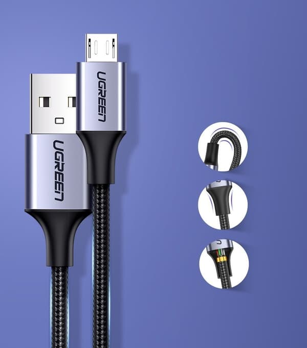 UGREEN QC 3.0 2.4A USB til Micro USB kabel 1m Sort