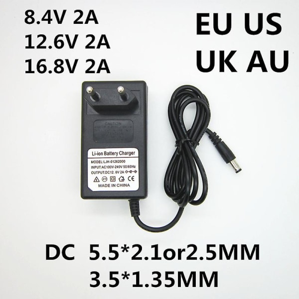 12,6v 2a-adapter, Cc Power Charger, Eu 5,5mm * 2,5mm (2,1mm) 100-240v 18650, Li-ion batteri 8.4V 2A