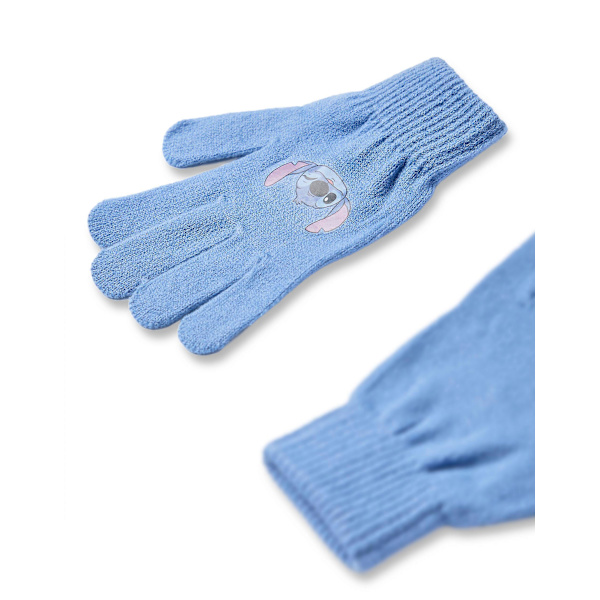 Disney Flickor Beanie och Vantar Set Blå Stitch Karaktärsansikte - One Size