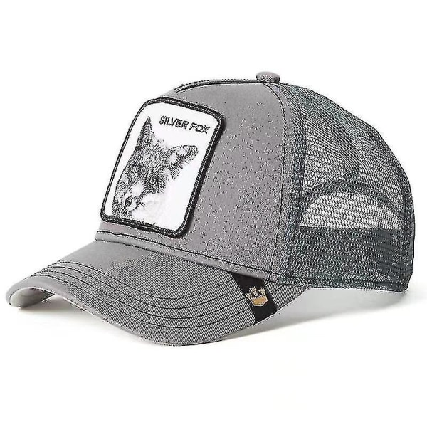 Jinzhaolai Farm Animal Trucker Baseball Cap Hat Mesh Style Men Women Hip Hop Bros, säädettävä Baseball Hat Silver Fox