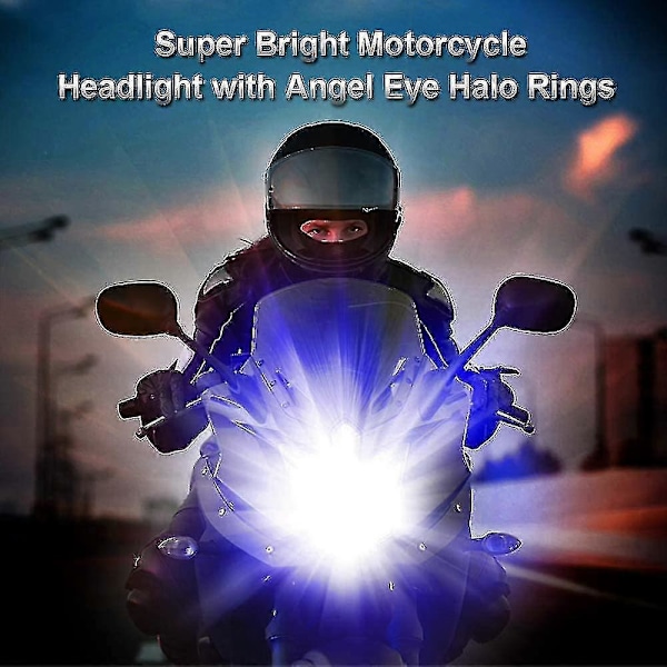 H4 Hs1 LED Motorcykelstrålkastarlampa Med Blå Änglaöga 9003 Hs1 Hög/låg LED Strålkastare 12v 2600lm