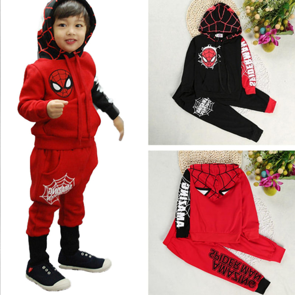 Barn Pojkar Marvel Spiderman Kläder Hoodie Huvtröja Byxor Träningsoverall Set Red 5-6 Years