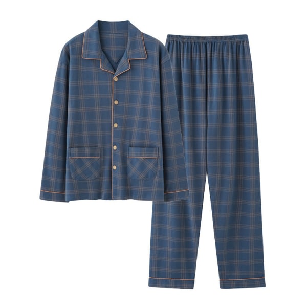 Pyjamas i ren bomull för män hösten långärmad bomull tunn rutig hemkläder set