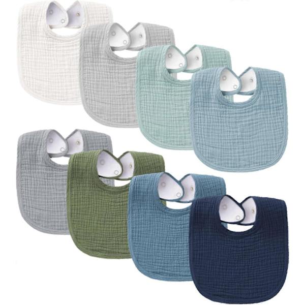 Muslin Babyhaklappar 8-pack Baby Bandana Drool Bibs Bomull för Unisex Pojkar Flickor, 8 Ensfärgade Set för Tandspottning Blå