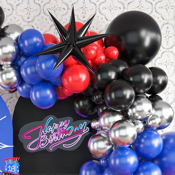 Röd Blå Svart Ballongbåge Kit, Spiderman Ballongbåge Kit, Röda Blå och Svarta Ballonger Spiderman Tema Party Dekorationer, Spiderman Ballongbåge för
