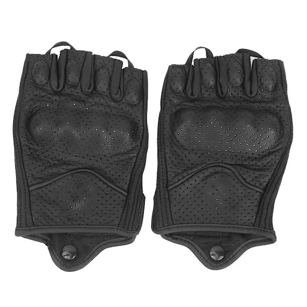 Half Fingers Motorcycle Gloves Leather Breathable Anti Slip Protective Riding Cycling Hand WearM