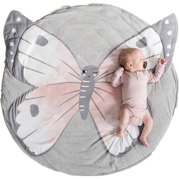 Butterfly Baby Rund Lekmatta Krypmatta Filt Butterfly Belly Pad Matta För Barn Barn Toddler Sovrum