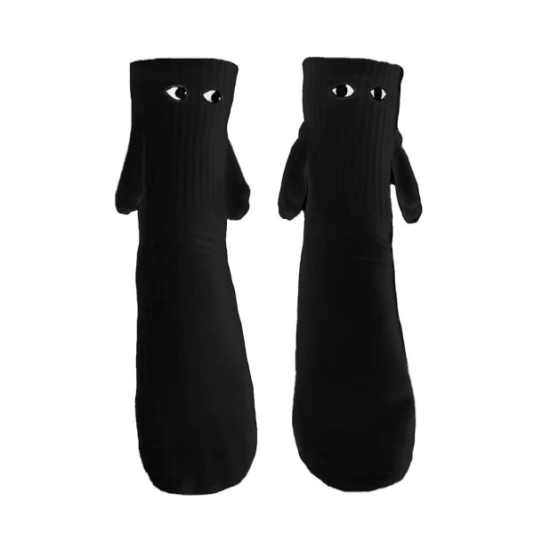 Pariskunnan käsi kädessä sukat, magneettinen imu 3d nukkepari hauskat sukat lahjat White and Black - 2Pairs