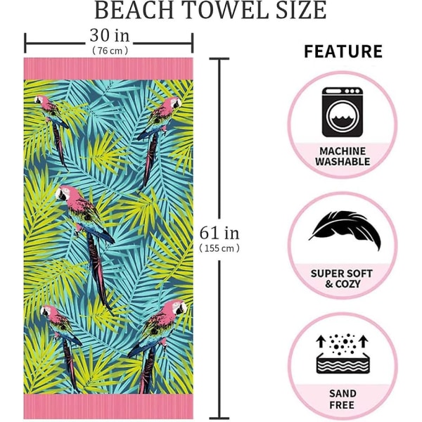 Strandhåndklæde 60" X 30" X 0,02" (l X B X H) Strandhåndklæde, Kavrave Microfiber strandhåndklæder til voksne, hurtigtørrende poolhåndklæder til svømmere Sandless Beach T