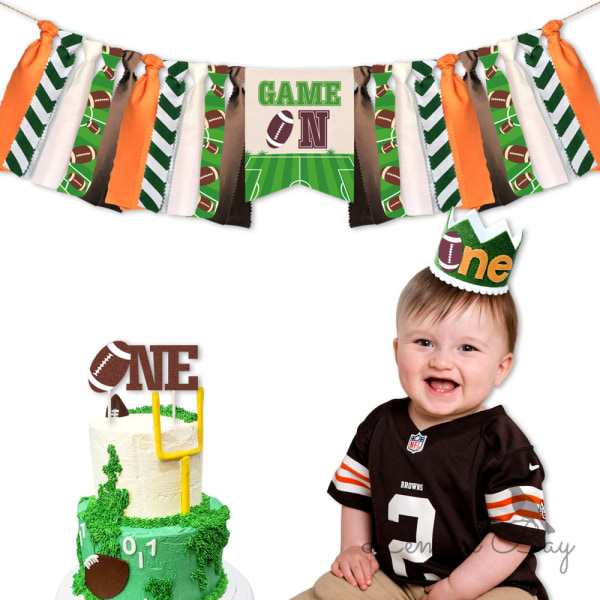 Rugby theme children's first birthday party decoration supplies dining chair flag set