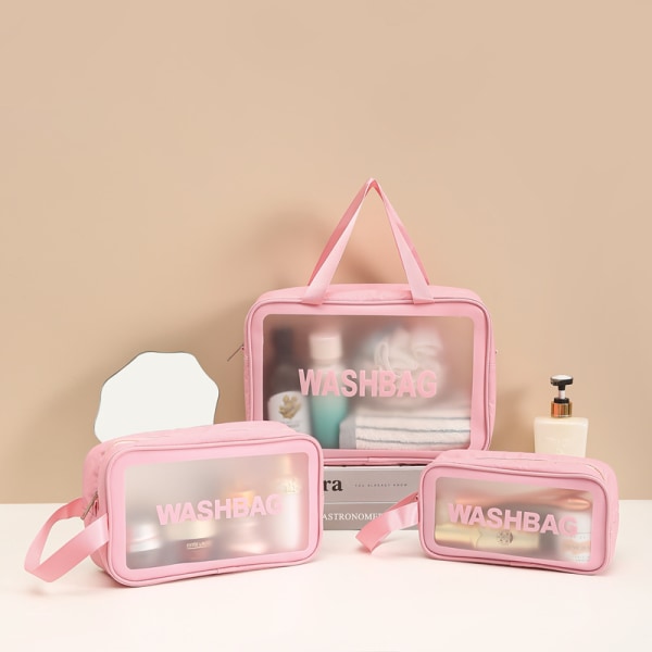Läpinäkyvä hygienialaukku vedenpitävä PVC 3-osainen kosmetiikkalaukku kannettava matkalaukku naisille pink