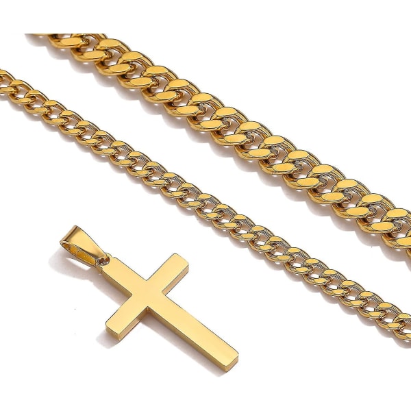 Korskjede For menn Gutter Kvinner, Kors-anheng i rustfritt stål Lagdelt cubansk lenkekjede 16-24 tommer, gaver til religiøse smykker,hw Gold