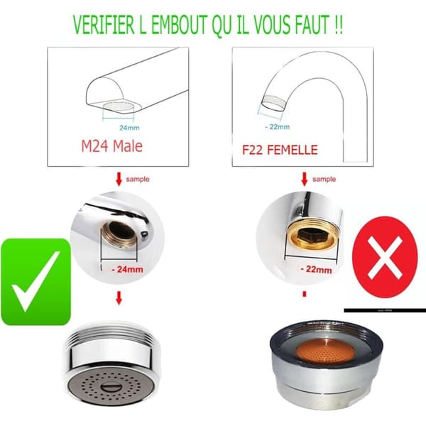 Vandbesparende hane han/hun 24mm vask, reducer dit forbrug mellem 30 og 80% (Han M24)