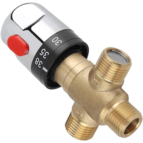 Thermostatic Mixing Valve, Solid Brass 3 Way Thermostatic Mixing Valve Temperature Control Valve for