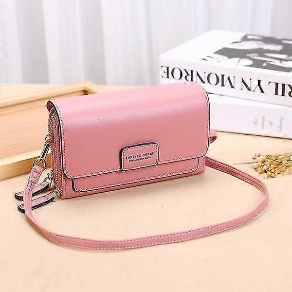 Läder Designer Axelväska Dam Ny Solid Kvinna Messenger Liten Väska Dam Plånbok Handväska (Rosa)