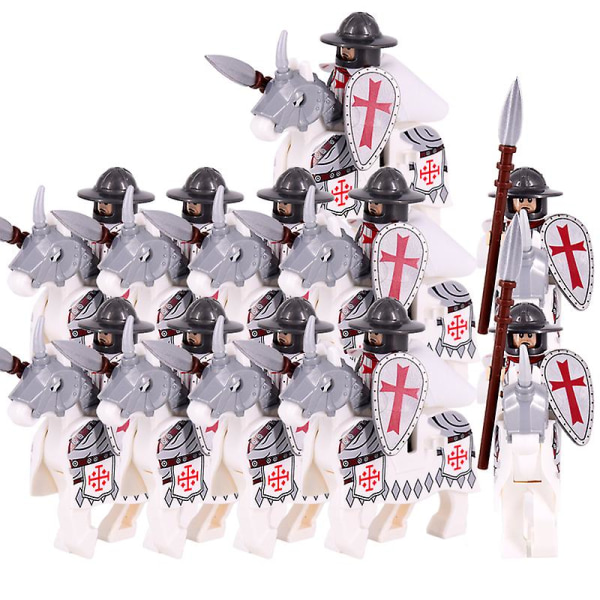 18 stk. Klassiske korsfarer Rom kommandør Spartan middelalderlige riddere gruppe figurer byggeklodser mursten borg legetøj til drenge Set 66