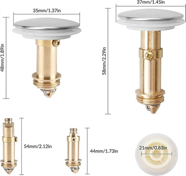 2-pack Pop Up Tryckknapp Avloppsplugg 35 mm Diskbänksplugg, Push-In Typ Bounce Core Acsergery Gåva