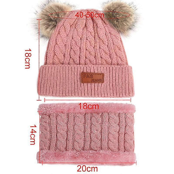Barsinfi Toddler Ullhatt Vinter Twist Dubbla Pom Pom Stickade Mössor Rosa