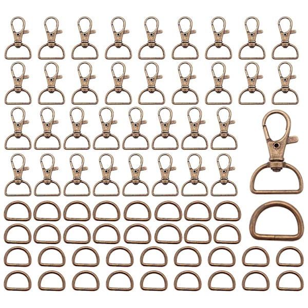 70 st. Krokar och D-ringar, Swivel Snap Hooks, Hummerklo-spännen, Snäppkrokar för Väskor, Nyckelband