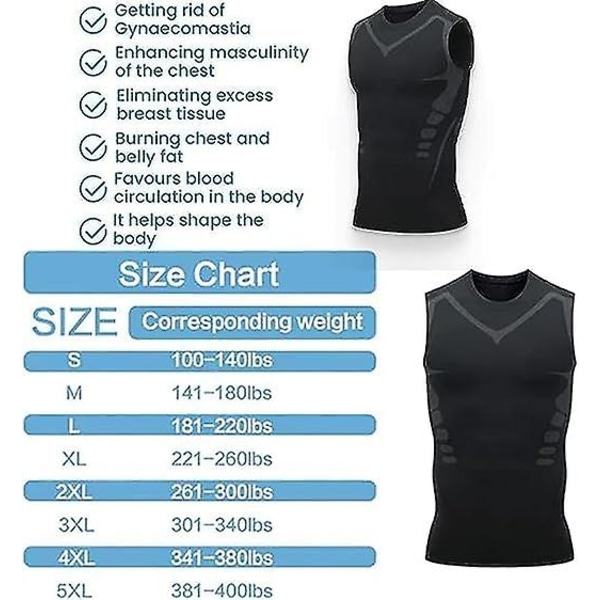 Ionic Shaping Vest, Body Shaper for menn, 2023 ny versjon Ionic Shaping Vest for menn, komfortabelt pustende issilkestoff Black L